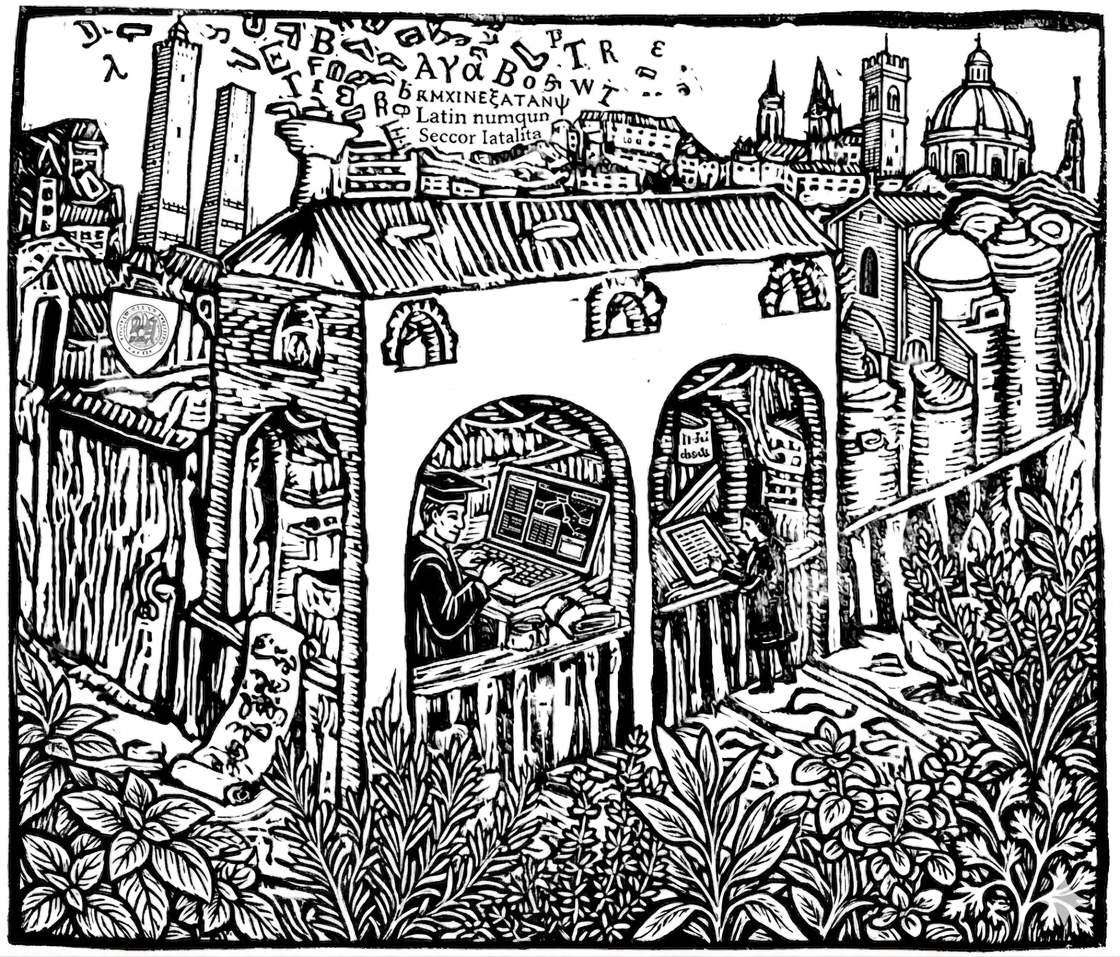 Medivial wood craving representing a datartisan